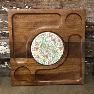 Vintage Wooden walnut charcuterie board Floral inlay serving tray